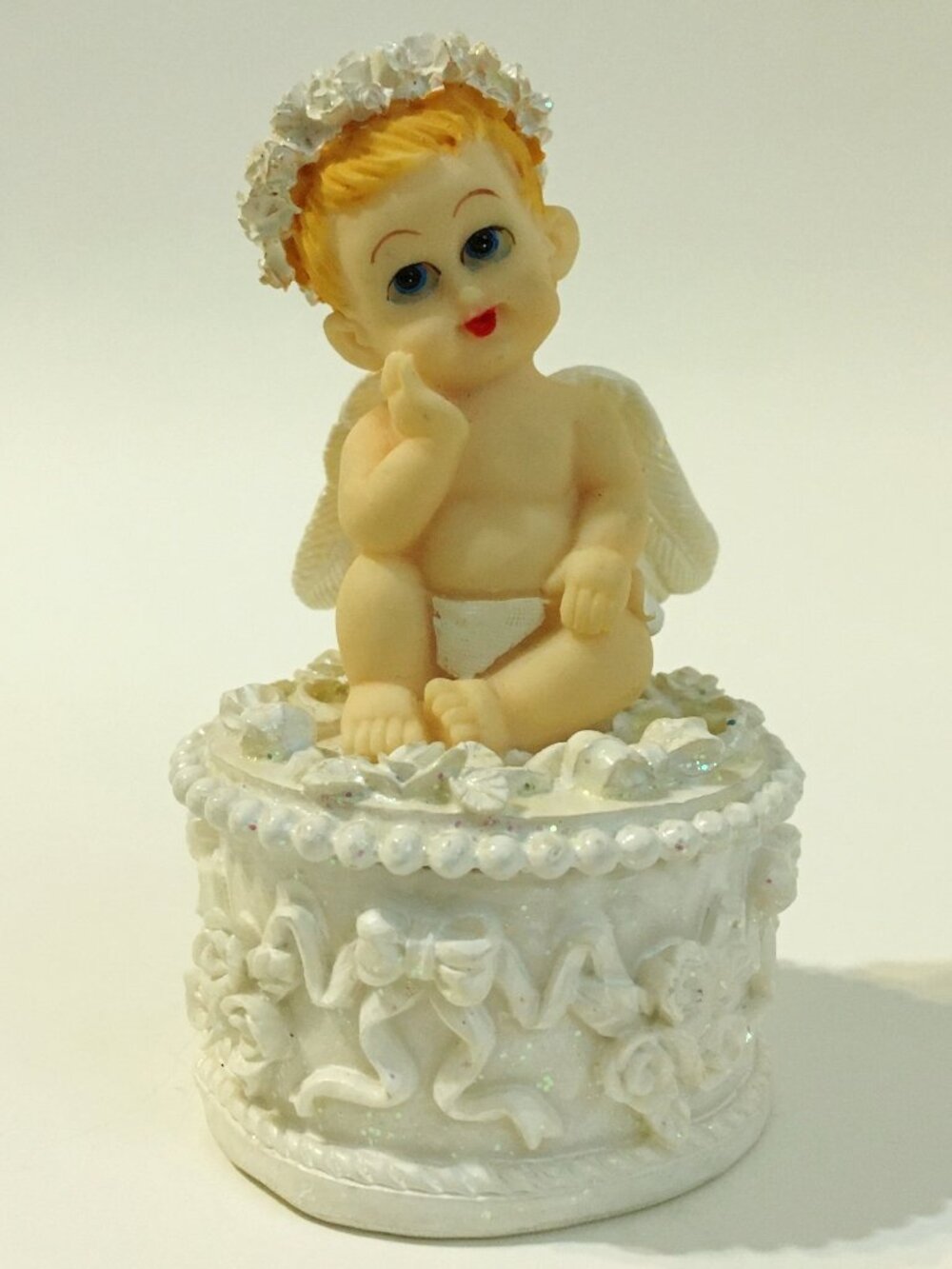 Prestige Trinket Box Baby Angel Wings Cherub Jewelry White Glitter Wedding Decor